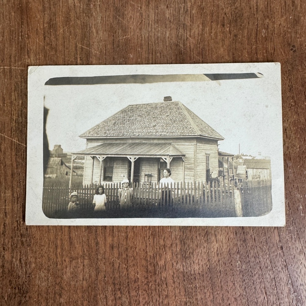 Antique Reprint of 1913 Photograph of Woman & 3 kids in front of home Myra TX